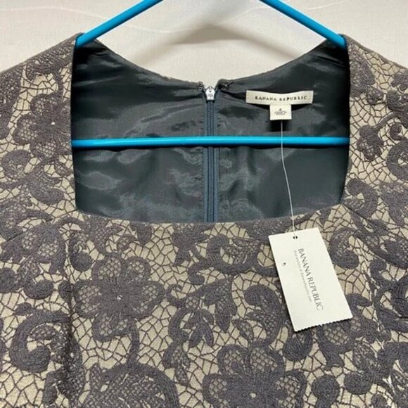 Banana Republic Dress Women's Size 4 Grey Lace Brocade Sheath Midi Fitted NWT - Picture 9 of 10